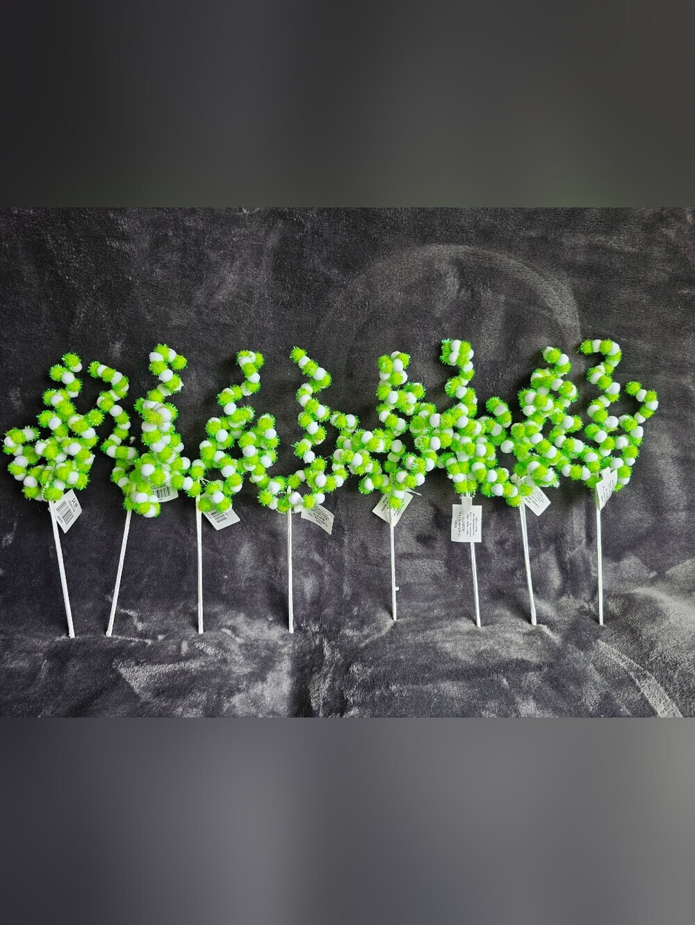 New Grinch Christmas green and white pom pom floral pick for decor or craft Set